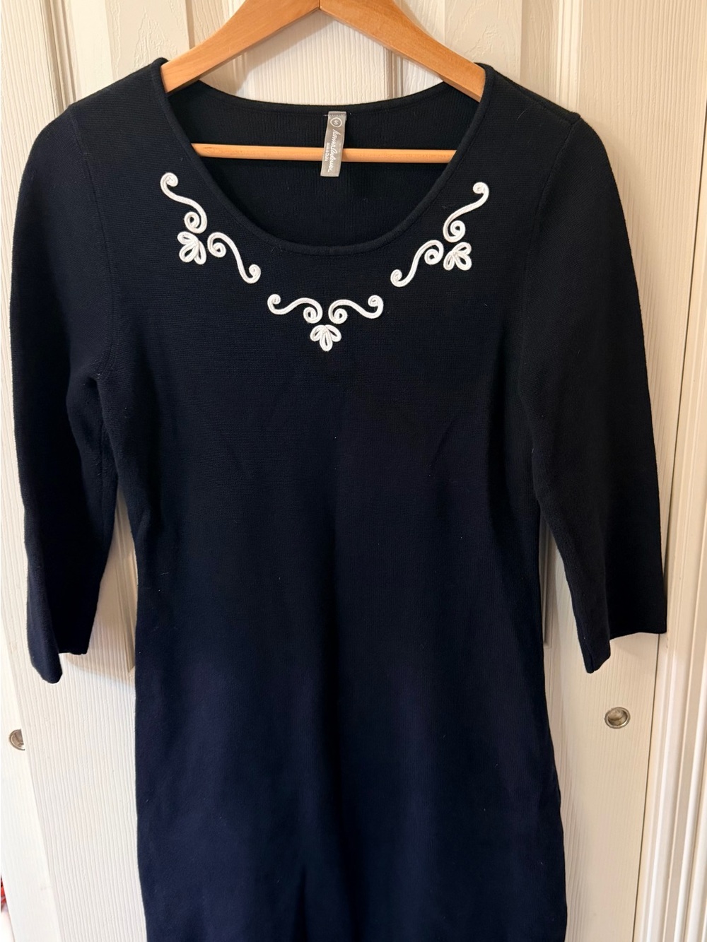 Hanna Andersson “Milano” Scoop Neck Sweater Dress with White Embroidery Detail